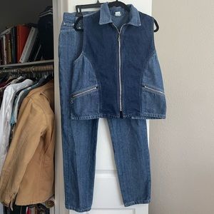 Vintage Western Rock 80’s 90’s Vilvaldi Jeans Zip up Vest Set